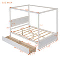 Wood Canopy Bed With Two Drawers, Full Size Canopy Platform Bed With Support Slats .No Box Spring Needed, Brushed White White Solid Wood Mdf