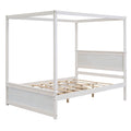 Wood Canopy Bed With Two Drawers, Full Size Canopy Platform Bed With Support Slats .No Box Spring Needed, Brushed White White Solid Wood Mdf