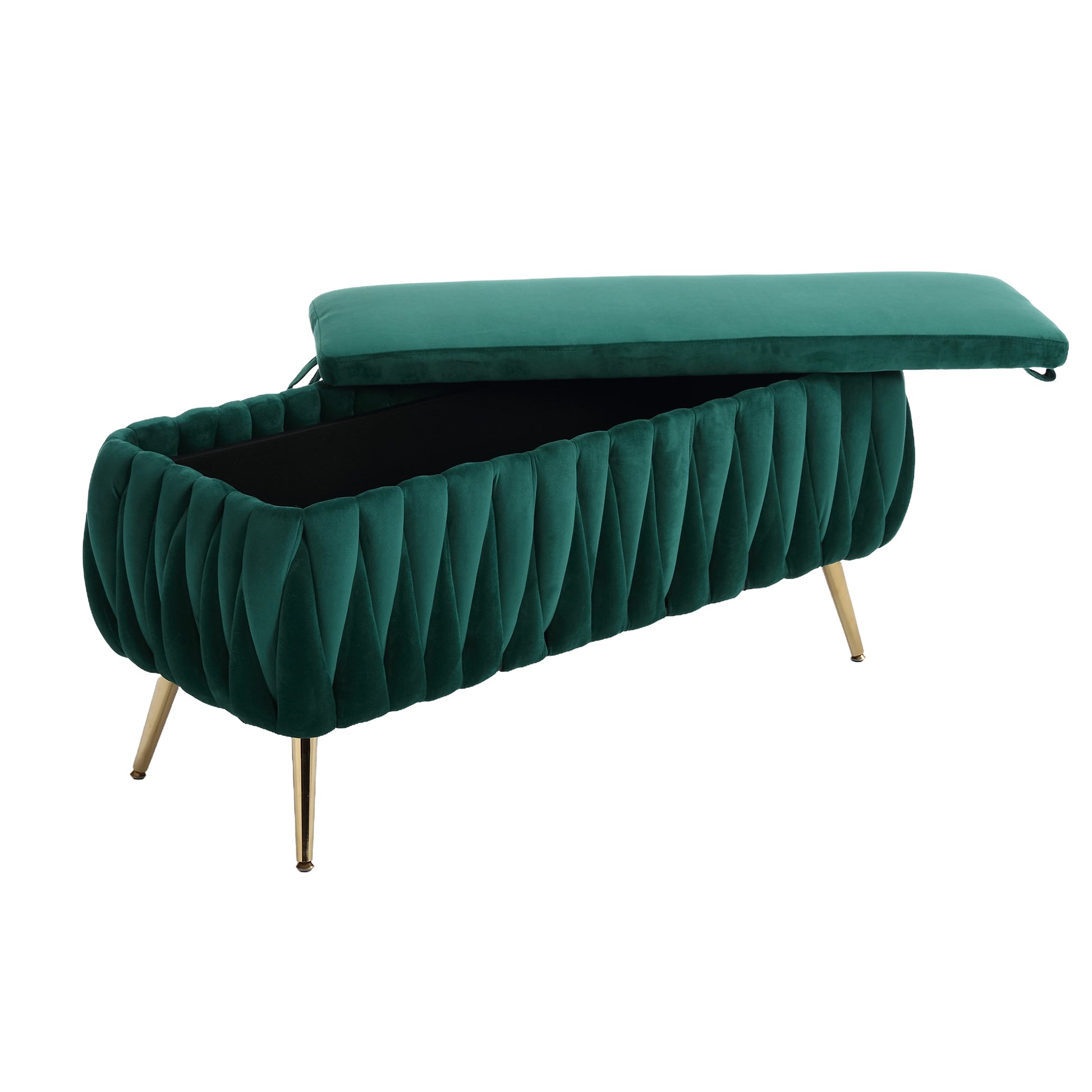 Coolmore Storage Ottoman,Bedroom End Bench,Upholstered Fabric Storage Ottoman With Safety Hinge, Entryway Padded Footstool, Ottoman Bench For Living Room & Bedroom Emerald Velvet