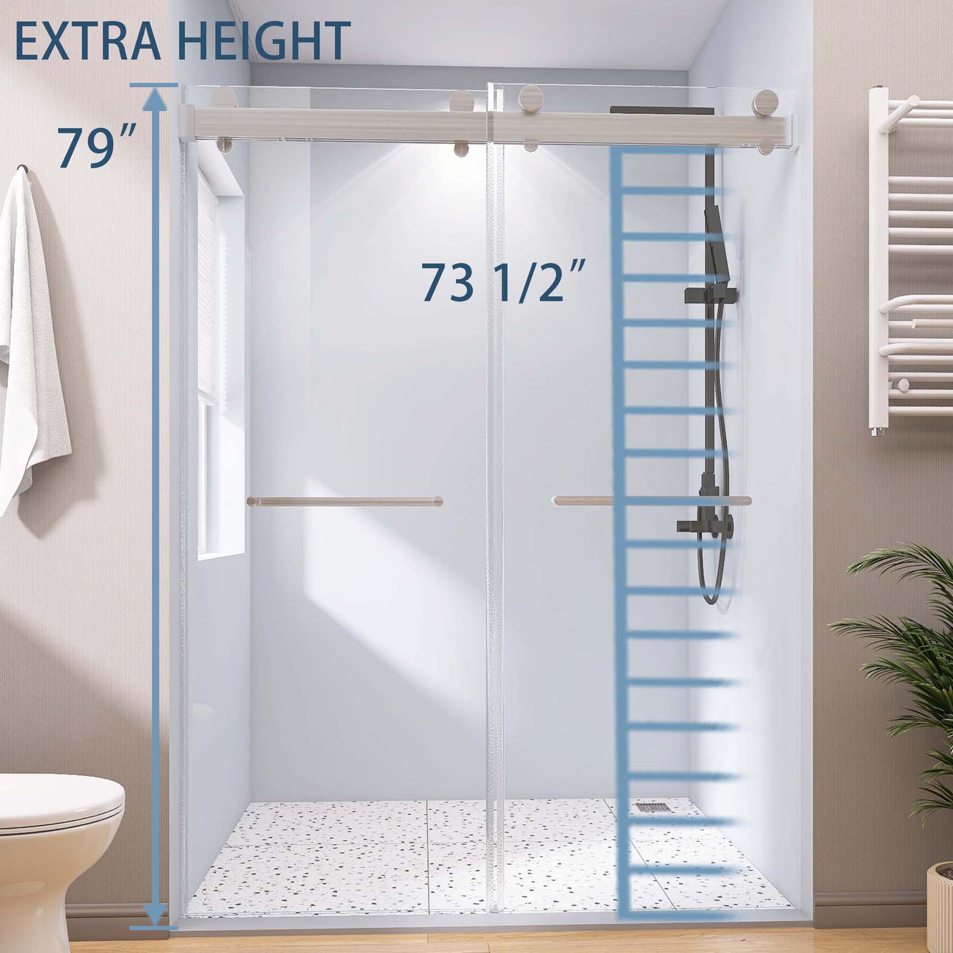 Frameless Double Sliding Shower, 57" 60" Width, 79" Height, 3 8" 10 Mm Clear Tempered Glass,Designed For Smooth Door With Clear Tempered Glass And Stainless Steel Hardware Brushed Nickel Brushed Nickel Glass