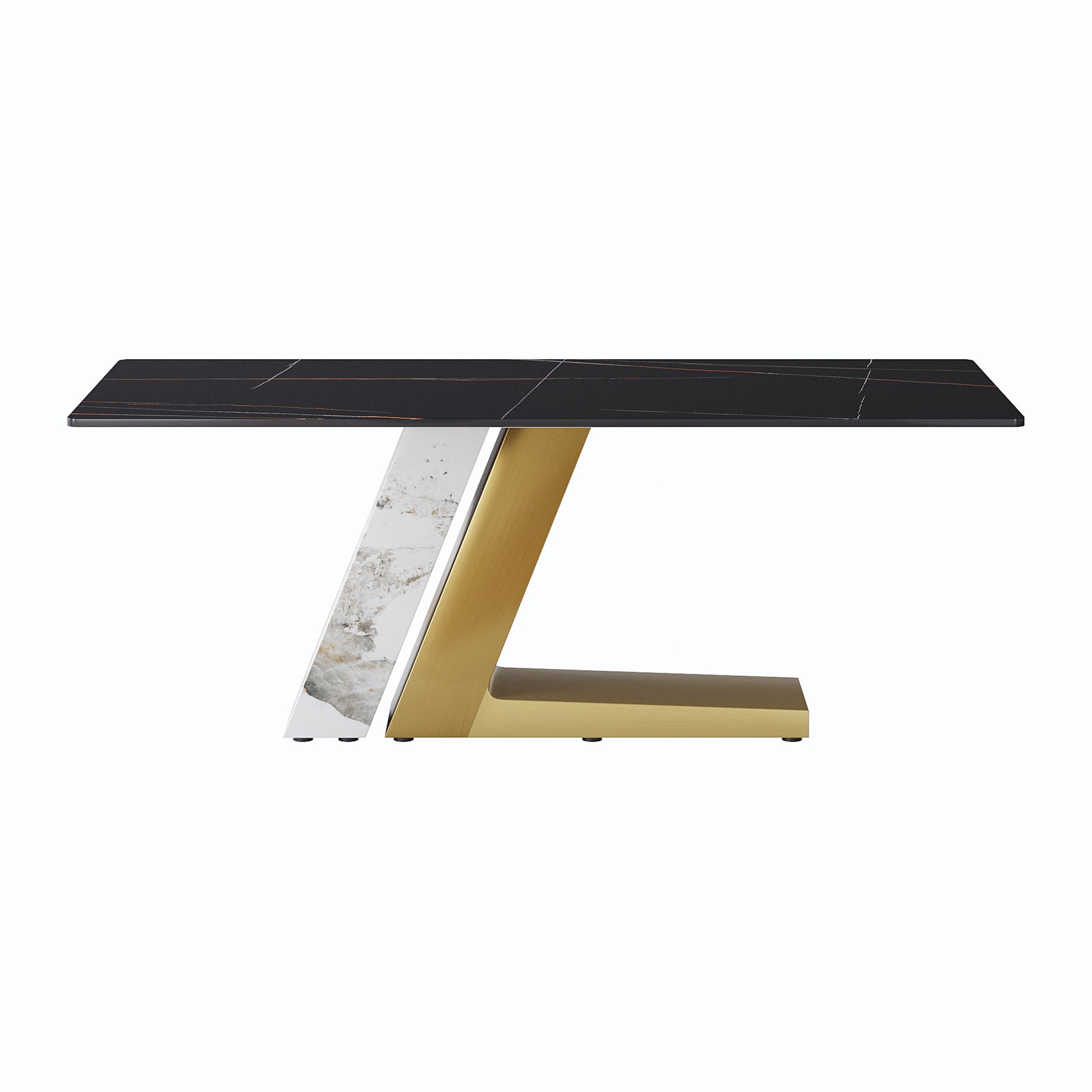 78.74"Modern Artificial Stone Black Straight Panel, Golden White Metal Legs Can Accommodate 8 People. Not Including Chairs Black Dining Room Metal Sintered Stone