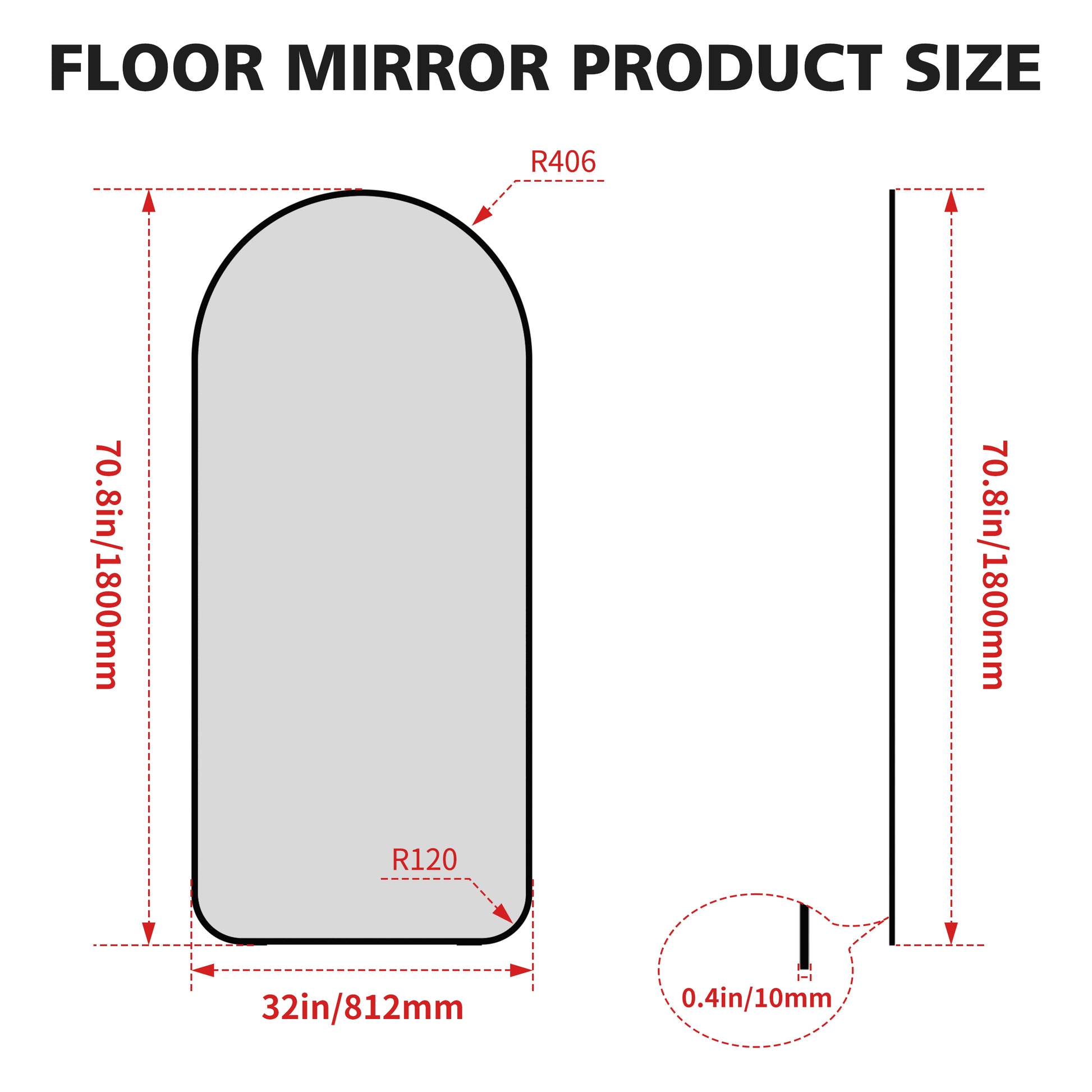 Arch Full Length Mirror 71" 32" Big Full Body Mirror For Bedroom Oversized Floor Mirror Large Standing Mirror Living Room Dressing Mirror Leaning Against Wall, Metal Frame, Black Black Metal