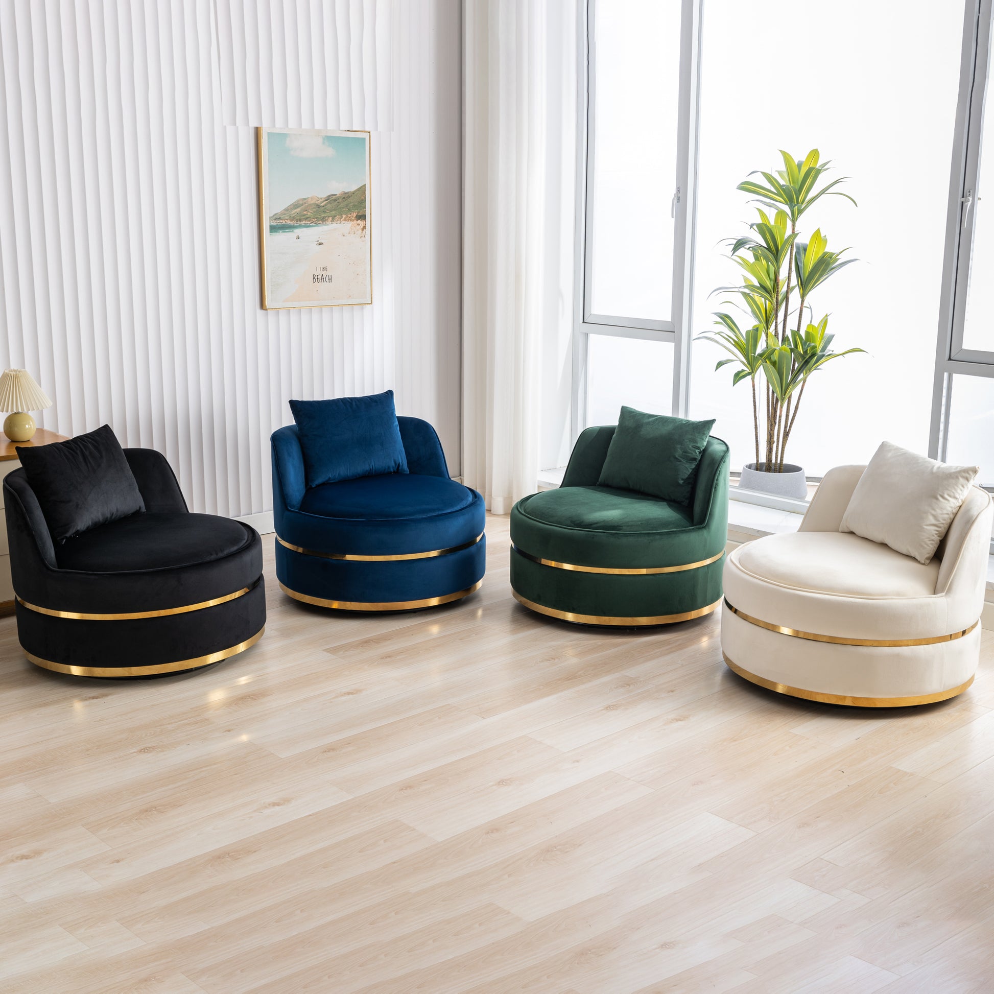 360 Degree Swivel Accent Chair Velvet Modern Upholstered Barrel Chair Over Sized Soft Chair With Seat Cushion For Living Room, Bedroom, Office, Apartment, Green Green Foam Velvet