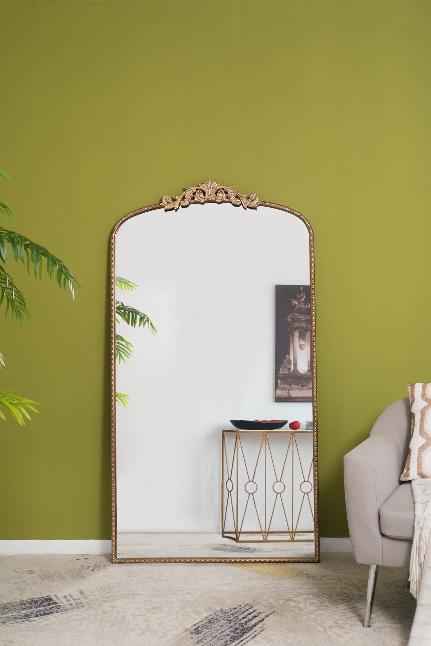 66" X 36" Full Length Mirror, Arched Mirror Hanging Or Leaning Against Wall, Large Gold Mirror For Living Room Gold Mdf Glass