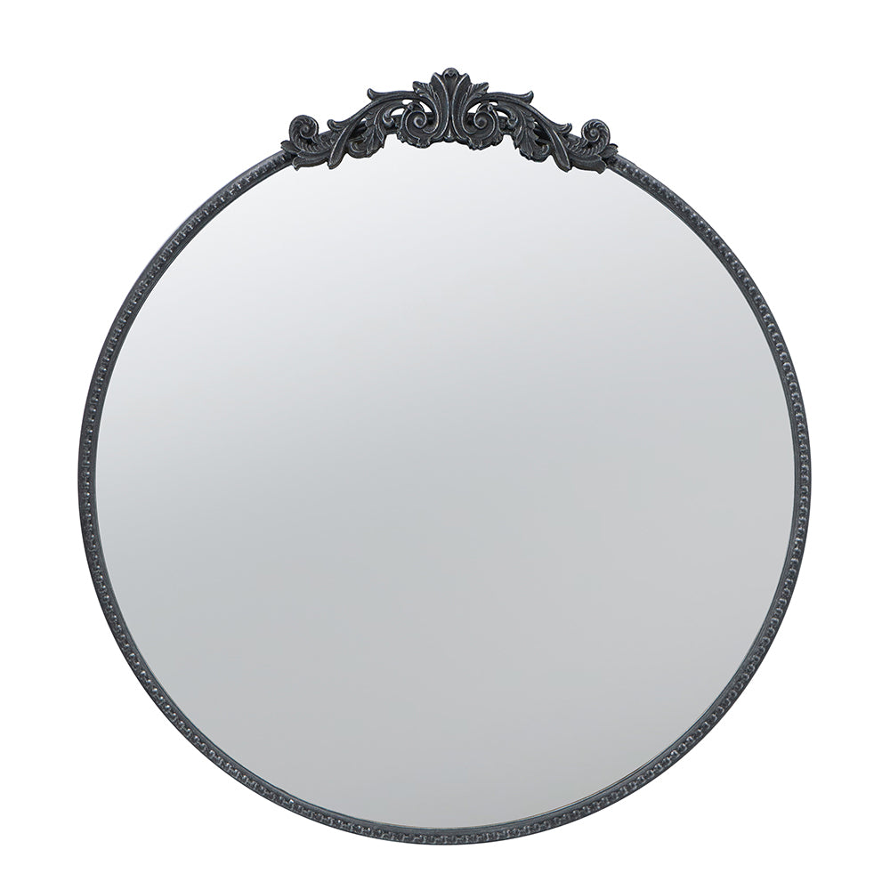 30" X 32" Classic Design Mirror With Round Shape And Baroque Inspired Frame For Bathroom, Entryway Console Lean Against Wall Black Mdf Glass