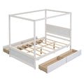 Wood Canopy Bed With Four Drawers ,Full Size Canopy Platform Bed With Support Slats .No Box Spring Needed, Brushed White White Solid Wood Mdf