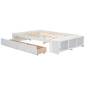 Full Size Bed With Storage Case, 2 Storage Drawers, Lengthwise Support Slat,White Full White Wood Bedroom American Design Pine Pine