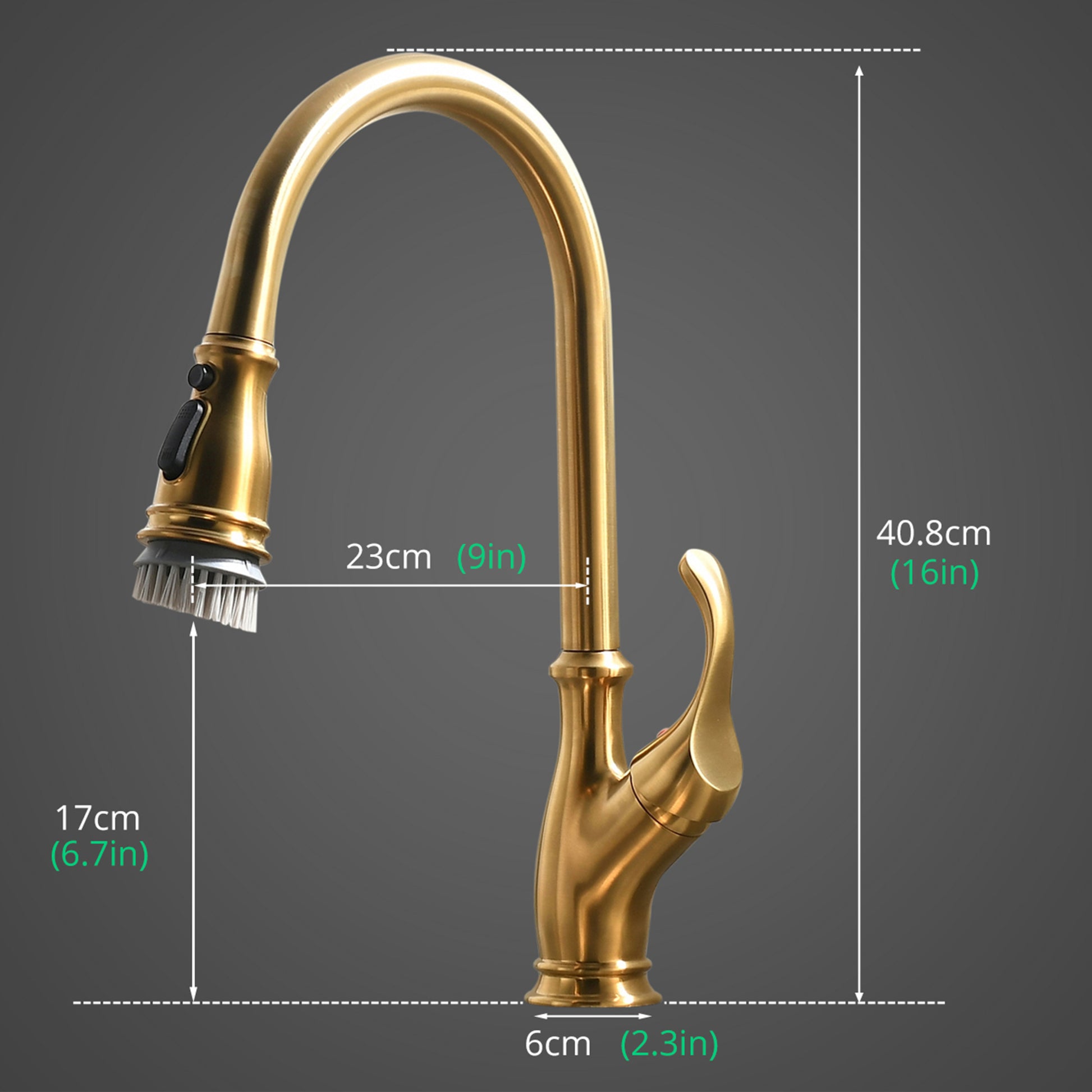 Gold Kitchen Faucet With Pull Out Sprayer Brushed Gold Single Handle 1 Hole High Arc Pull Out Kitchen Sink Faucets Golden Kitchen Antique,Classic,Modern Ceramic Zinc