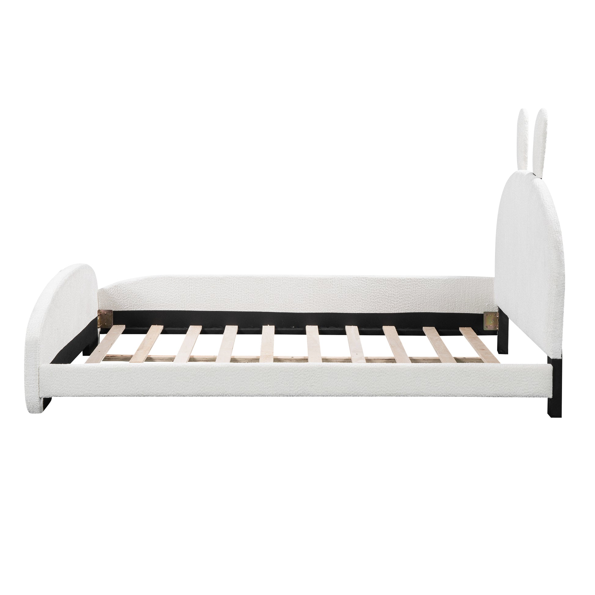 Full Size Upholstered Platform Bed With Cartoon Ears Shaped Headboard, White Box Spring Not Required Full White Wood Bedroom Bed Frame Polyester Upholstered