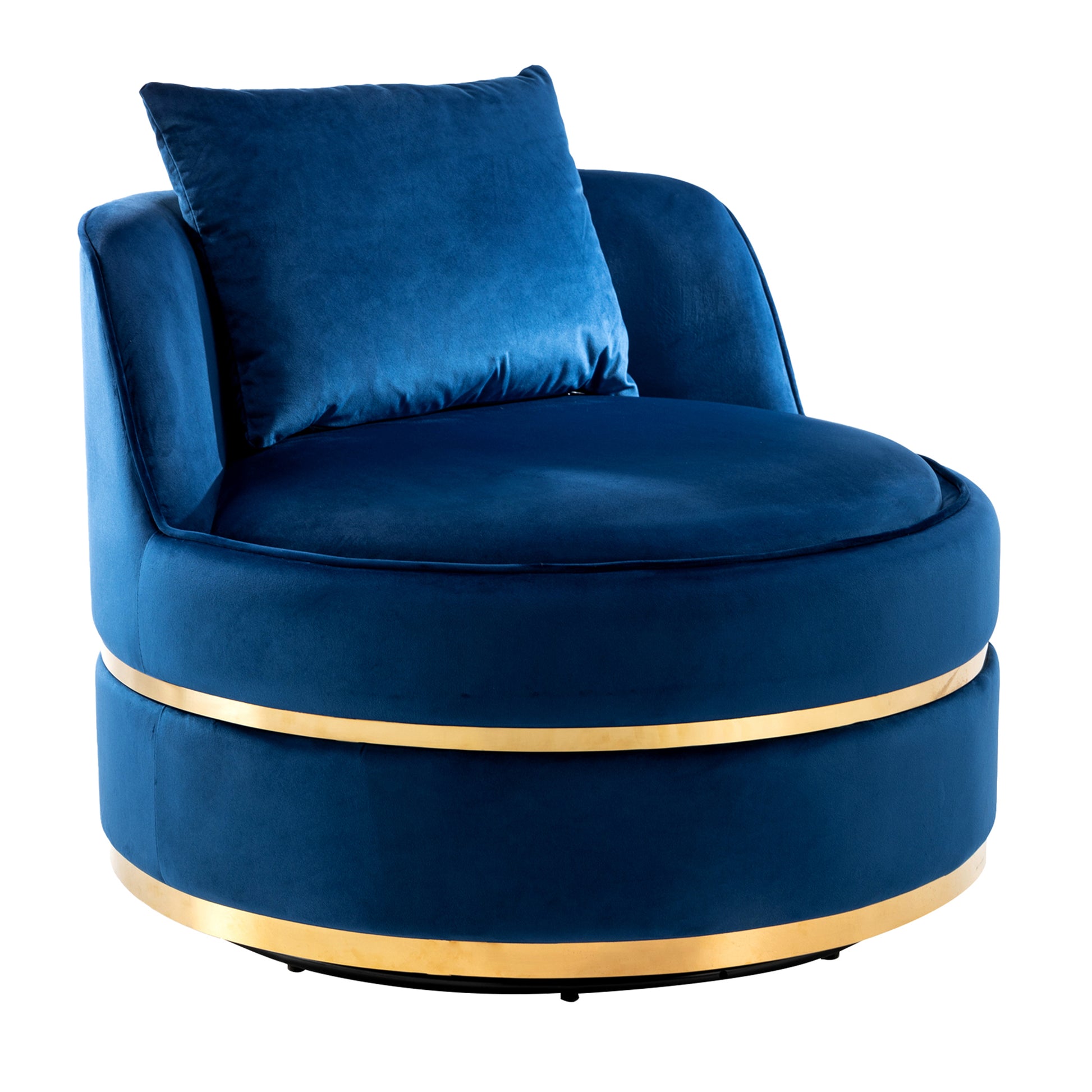 360 Degree Swivel Accent Chair Velvet Modern Upholstered Barrel Chair Over Sized Soft Chair With Seat Cushion For Living Room, Bedroom, Office, Apartment, Blue Blue Foam Velvet