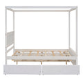 Wood Canopy Bed With Four Drawers ,Full Size Canopy Platform Bed With Support Slats .No Box Spring Needed, Brushed White White Solid Wood Mdf