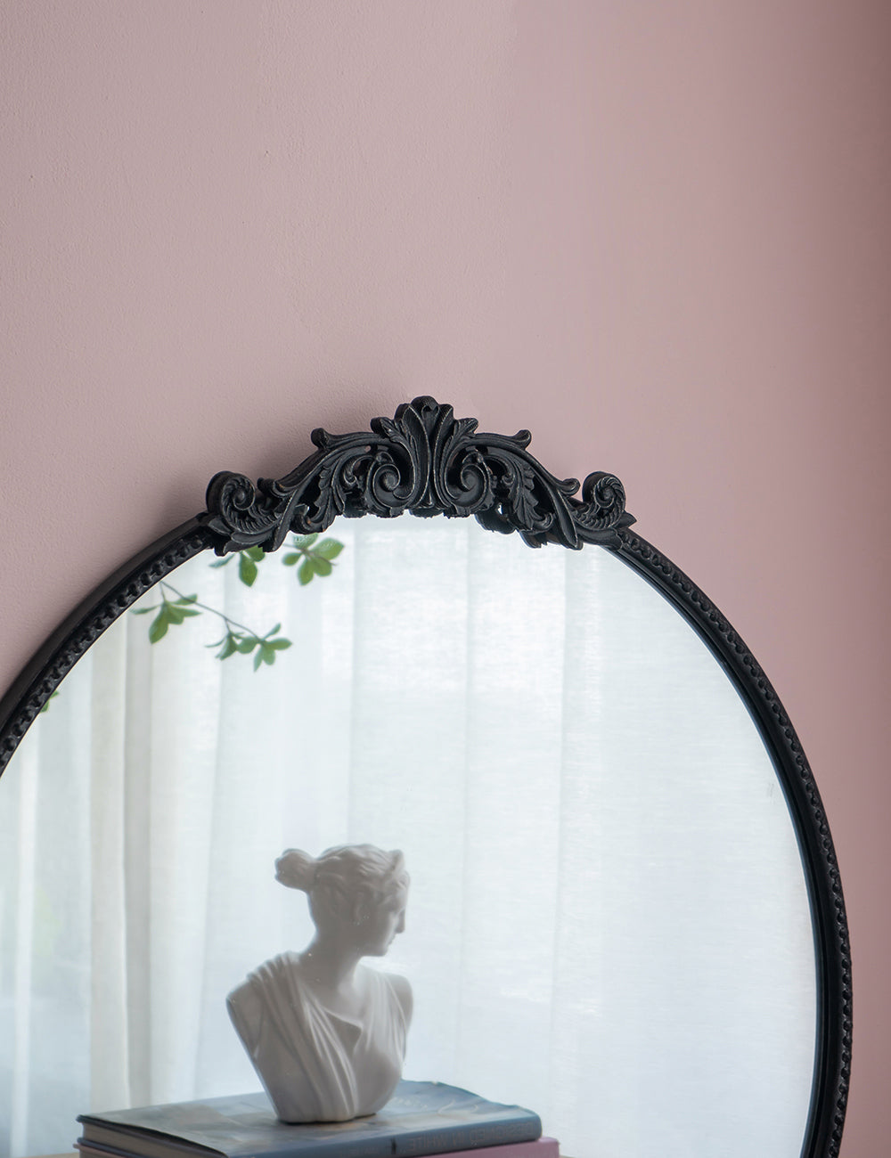 30" X 32" Classic Design Mirror With Round Shape And Baroque Inspired Frame For Bathroom, Entryway Console Lean Against Wall Black Mdf Glass