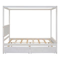 Wood Canopy Bed With Two Drawers, Full Size Canopy Platform Bed With Support Slats .No Box Spring Needed, Brushed White White Solid Wood Mdf