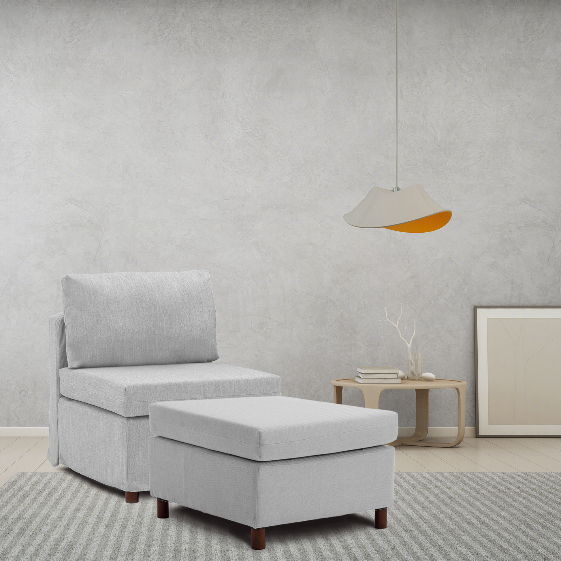 Modern Fabric Linen Middle Module For Modular Sofa Sectional Sofa Couch Accent Armless Chair, Cushion Covers Removable And Washable,Light Grey Light Grey Wood Primary Living Space Soft Cushion Back Modern Rubberwood Armless Foam Linen 1 Seat