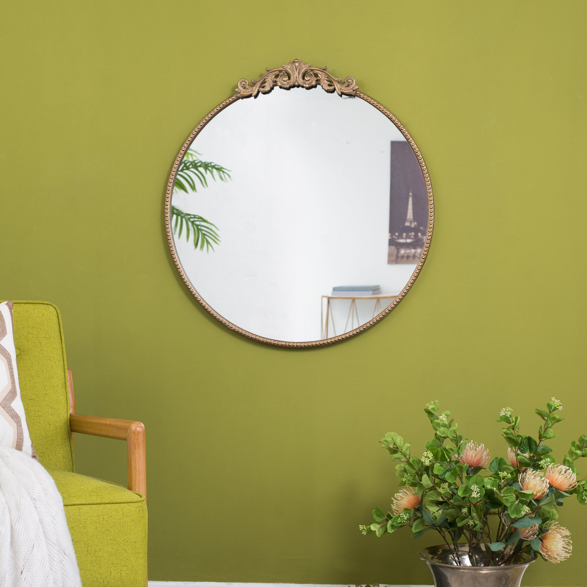 30" X 32" Round Gold Mirror, Wall Mounted Mirror With Metal Frame For Bathroom Living Room Gold Mdf Glass