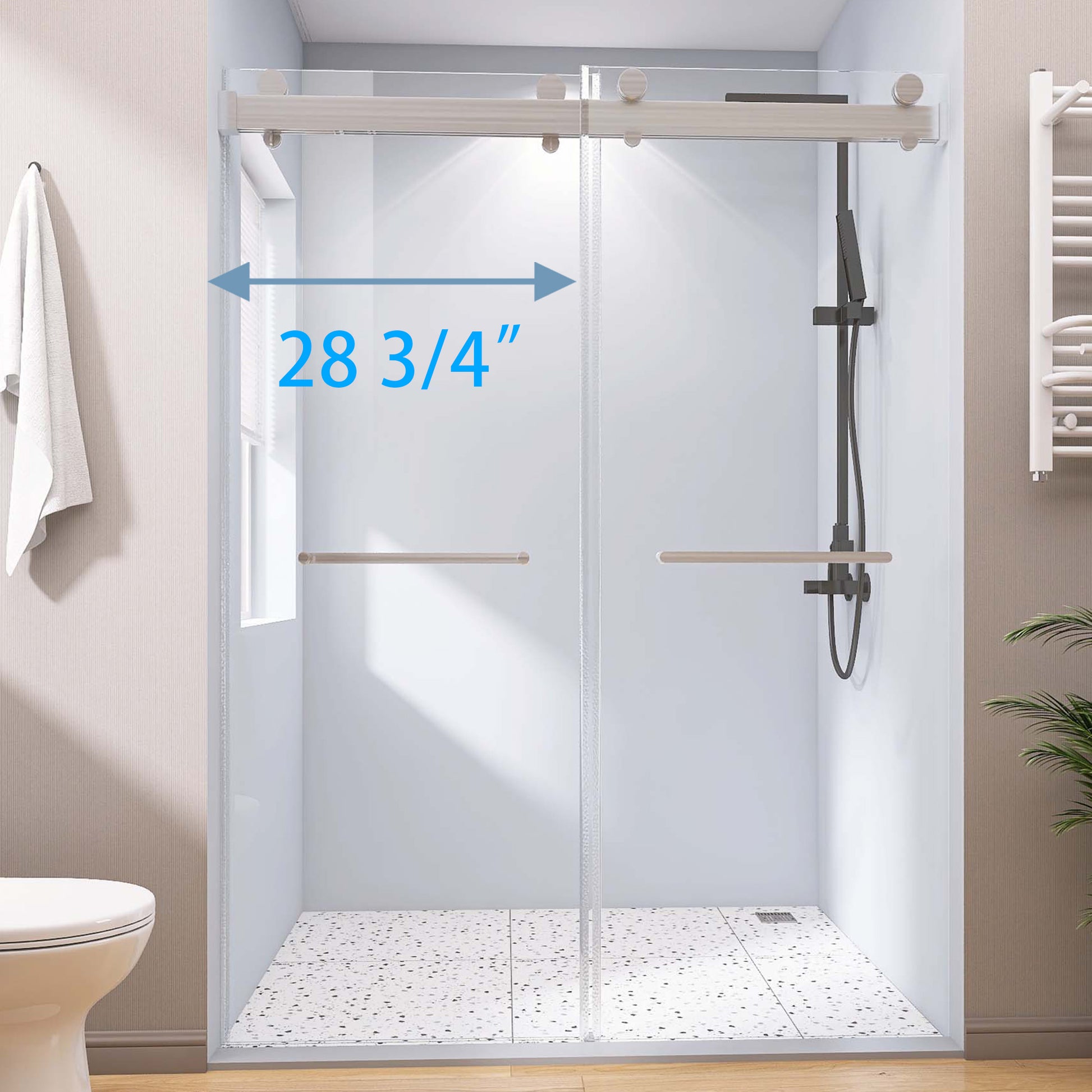 Frameless Double Sliding Shower, 57" 60" Width, 79" Height, 3 8" 10 Mm Clear Tempered Glass,Designed For Smooth Door With Clear Tempered Glass And Stainless Steel Hardware Brushed Nickel Brushed Nickel Glass