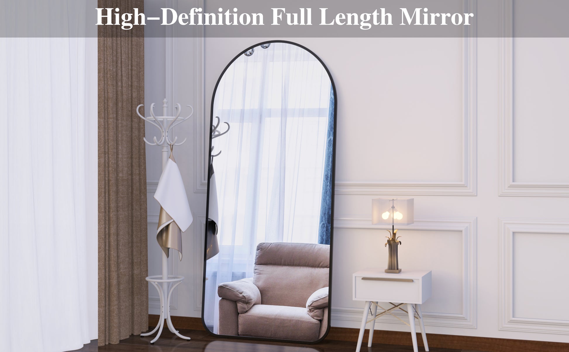 Arch Full Length Mirror 71" 32" Big Full Body Mirror For Bedroom Oversized Floor Mirror Large Standing Mirror Living Room Dressing Mirror Leaning Against Wall, Metal Frame, Black Black Metal