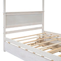 Wood Canopy Bed With Trundle Bed And Two Drawers ,Full Size Canopy Platform Bed With Support Slats .No Box Spring Needed, Brushed White White Solid Wood Mdf