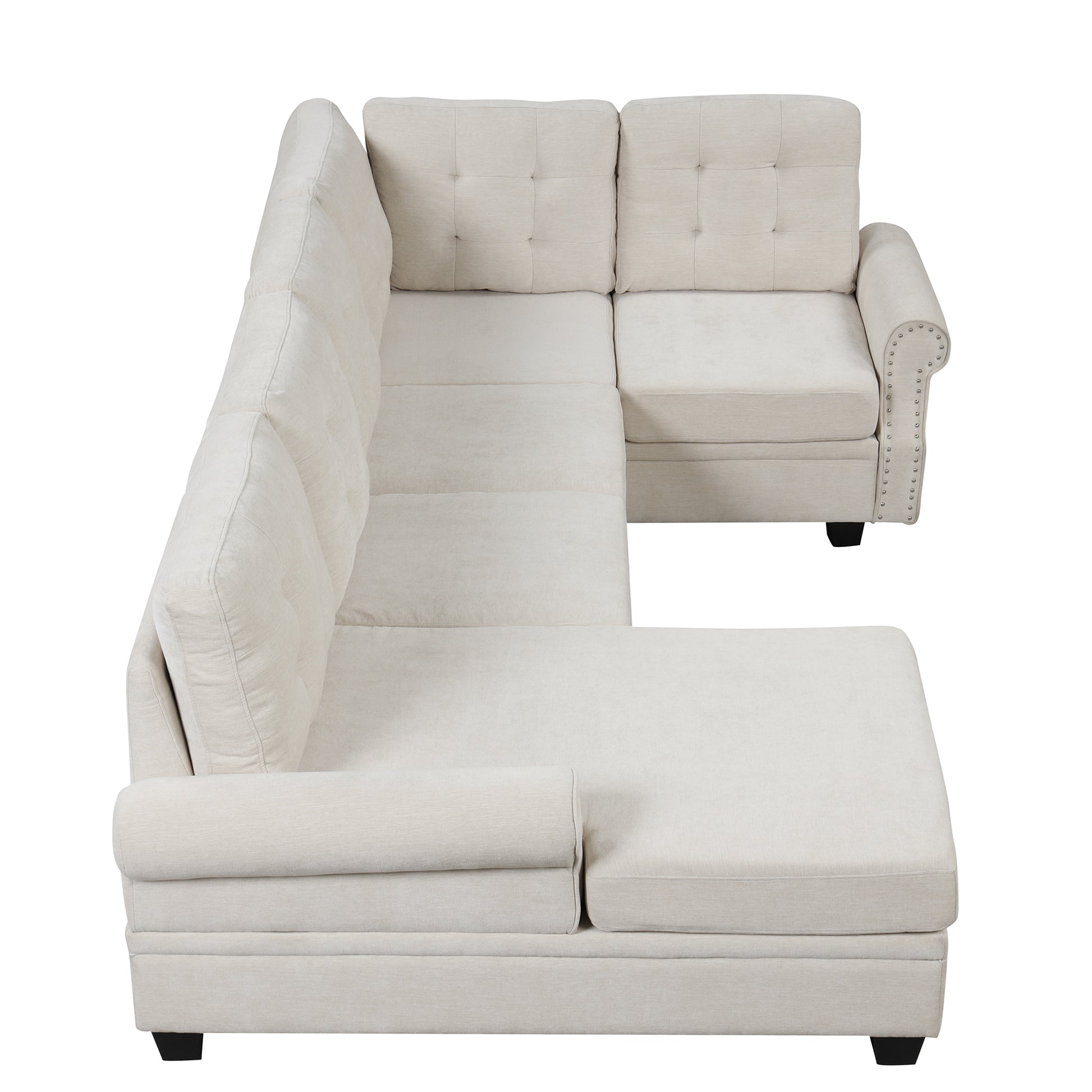 120" Modern U Shaped Corner Sectional Sofa Upholstered Linen Fabric Sofa Couch For Living Room, Bedroom, Beige Beige Foam Linen