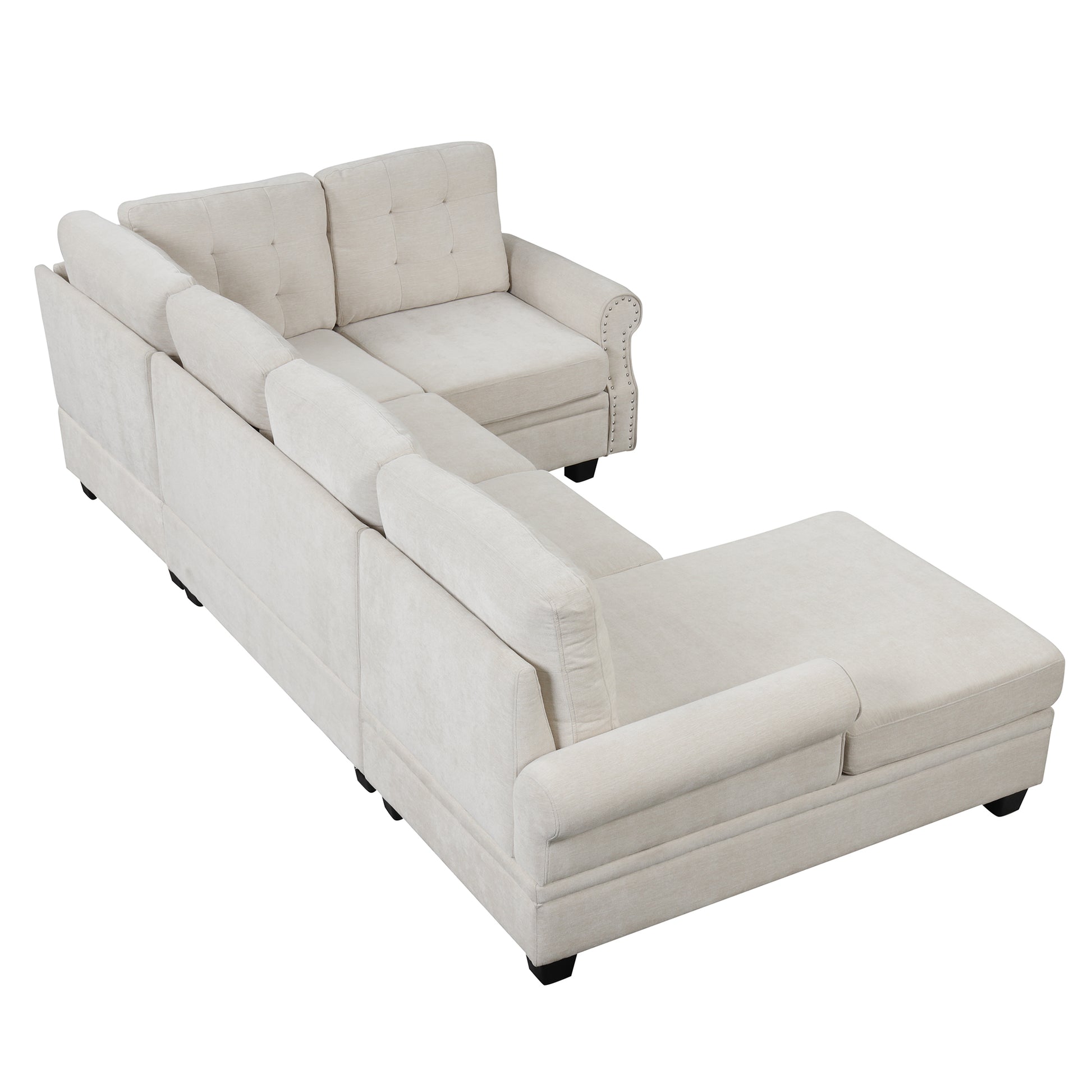 120" Modern U Shaped Corner Sectional Sofa Upholstered Linen Fabric Sofa Couch For Living Room, Bedroom, Beige Beige Foam Linen