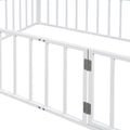 Full Size Metal Floor Bed Frame With Fence And Door, White White Metal