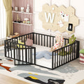 Full Size Metal Floor Bed Frame With Fence And Door, Black Black Metal