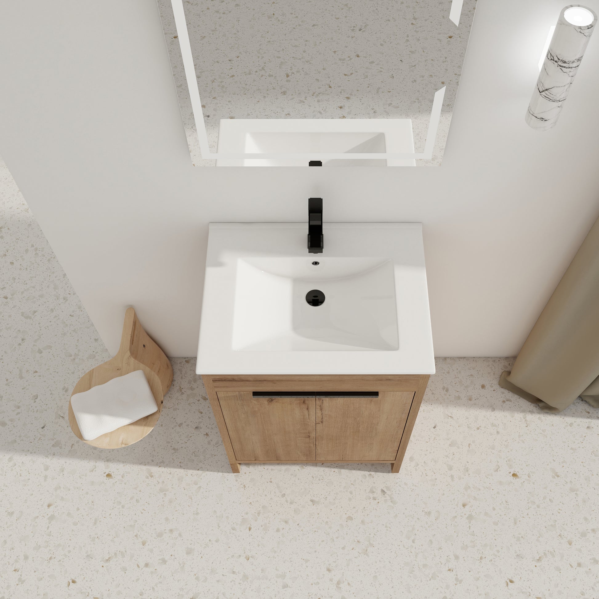 24" Freestanding Bathroom Vanity With White Ceramic Sink & 2 Soft Close Cabinet Doors Kd Packing ,Bvb02424Imo G Bl9060B Imitative Oak 2 Bathroom Freestanding Modern Plywood