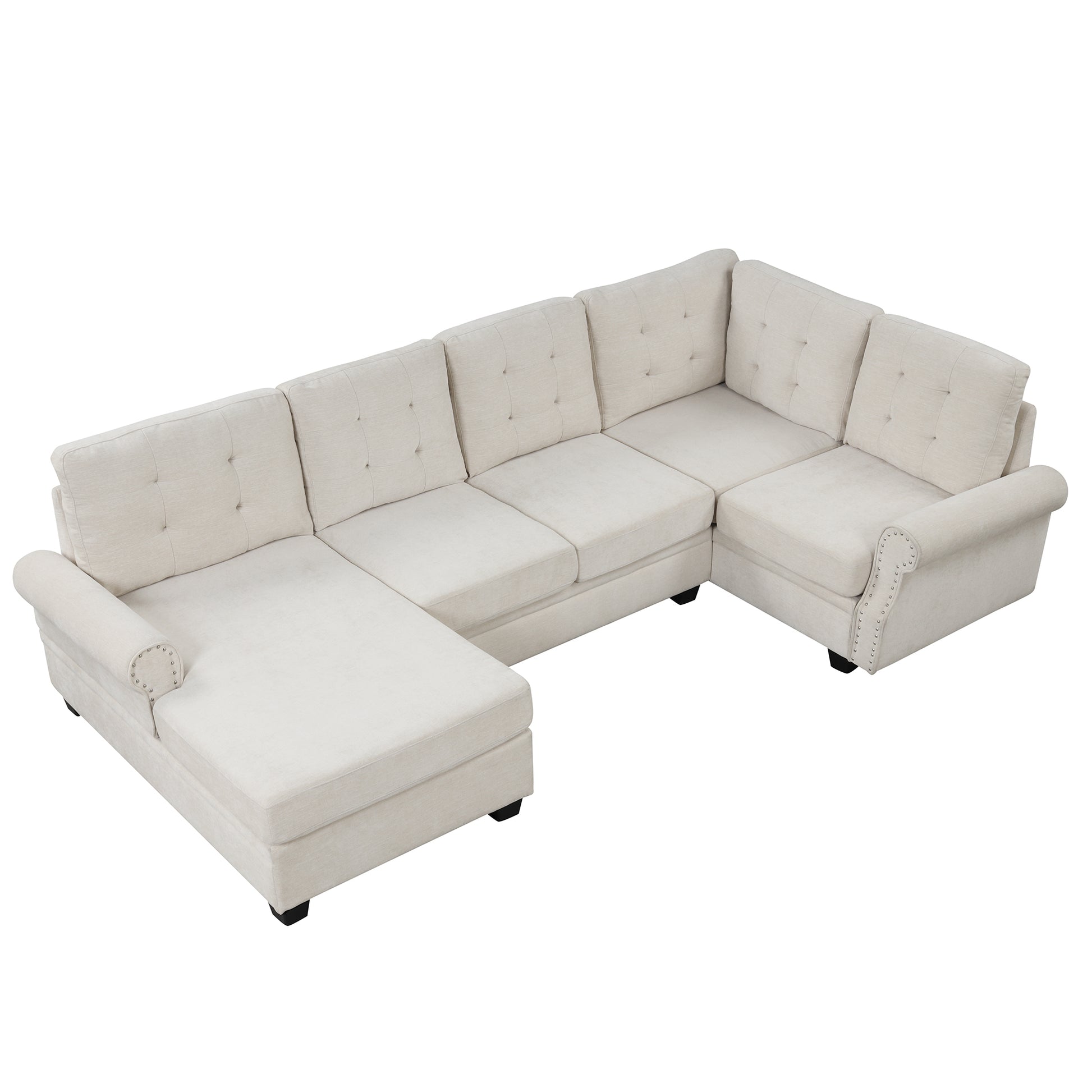 120" Modern U Shaped Corner Sectional Sofa Upholstered Linen Fabric Sofa Couch For Living Room, Bedroom, Beige Beige Foam Linen