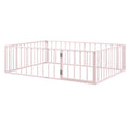 Full Size Metal Floor Bed Frame With Fence And Door, Pink Pink Metal