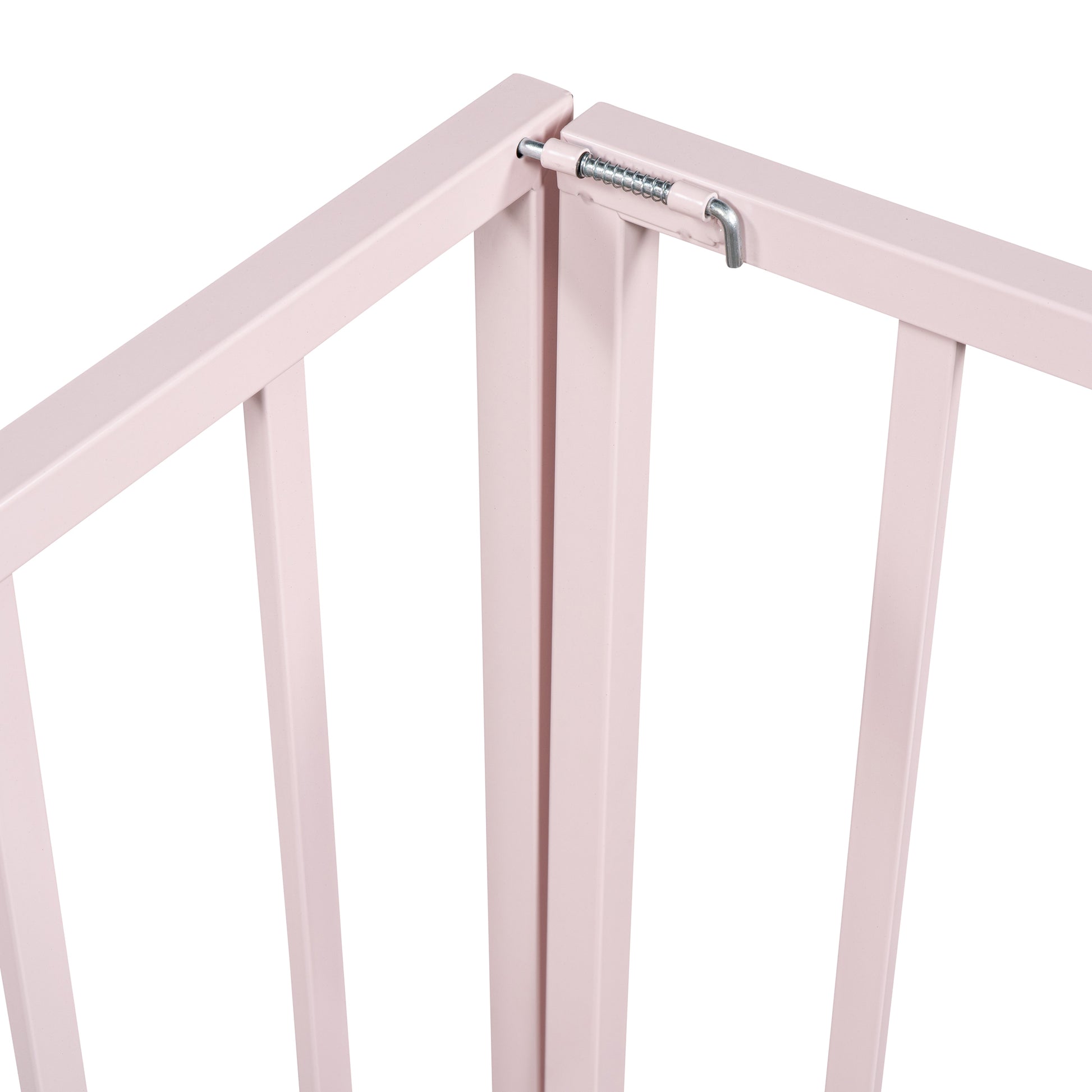 Twin Size Metal Floor Bed Frame With Fence And Door, Pink Pink Metal