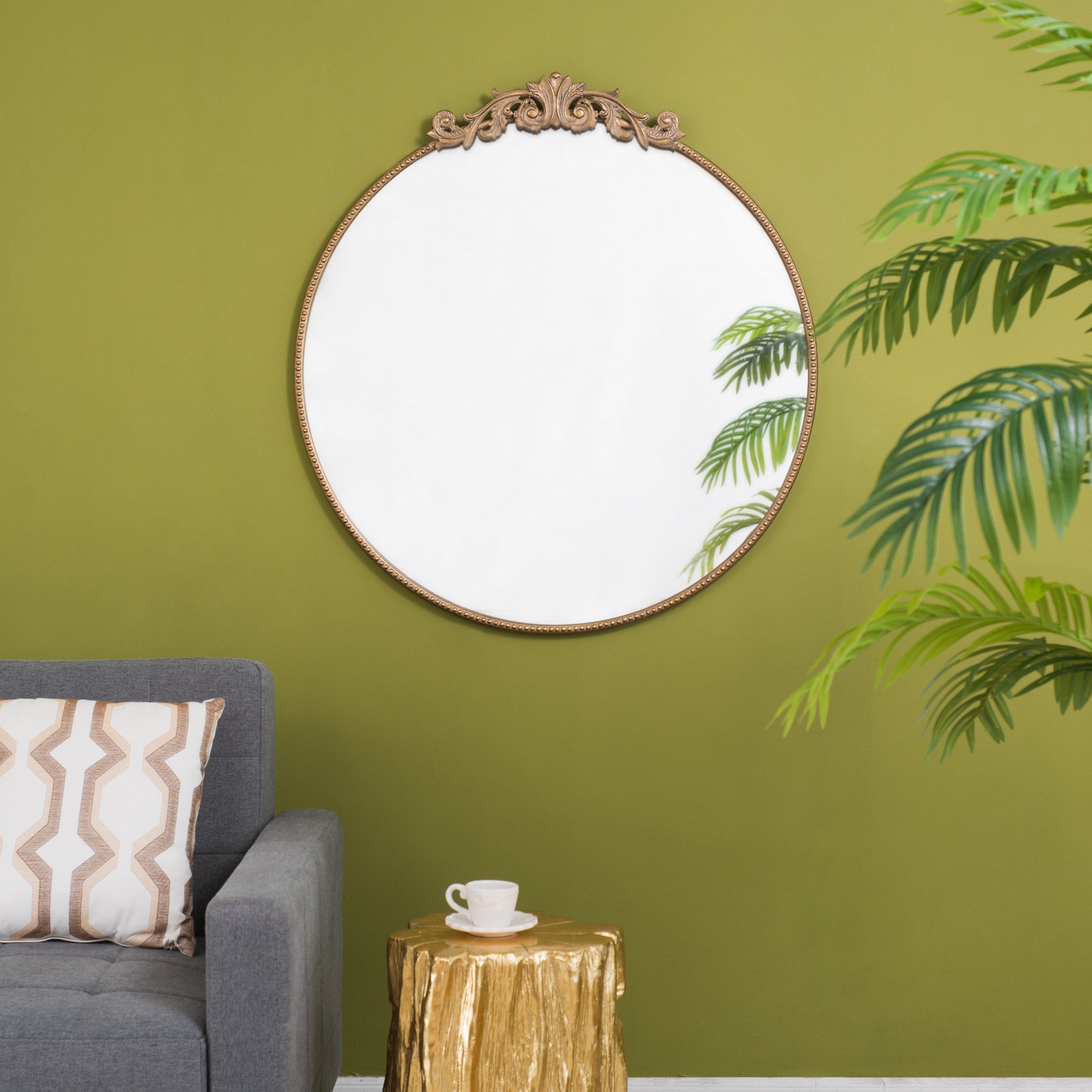 36" X 39" Round Gold Mirror, Wall Mounted Mirror With Metal Frame For Bathroom Living Room Gold Mdf Glass