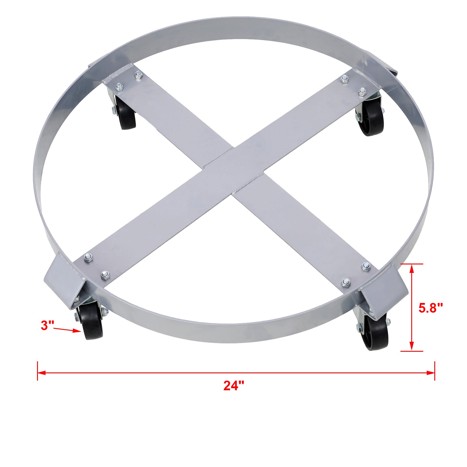 2Pcs Drum Dolly For 55 Gallon Drums,Barrel Dolly With 4 Swivel Caster Wheels,Heavy Duty Steel Frame Drum Cart With Brake For Workshops, Factories, Warehouses Silver Steel