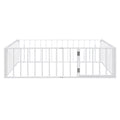 Full Size Metal Floor Bed Frame With Fence And Door, White White Metal