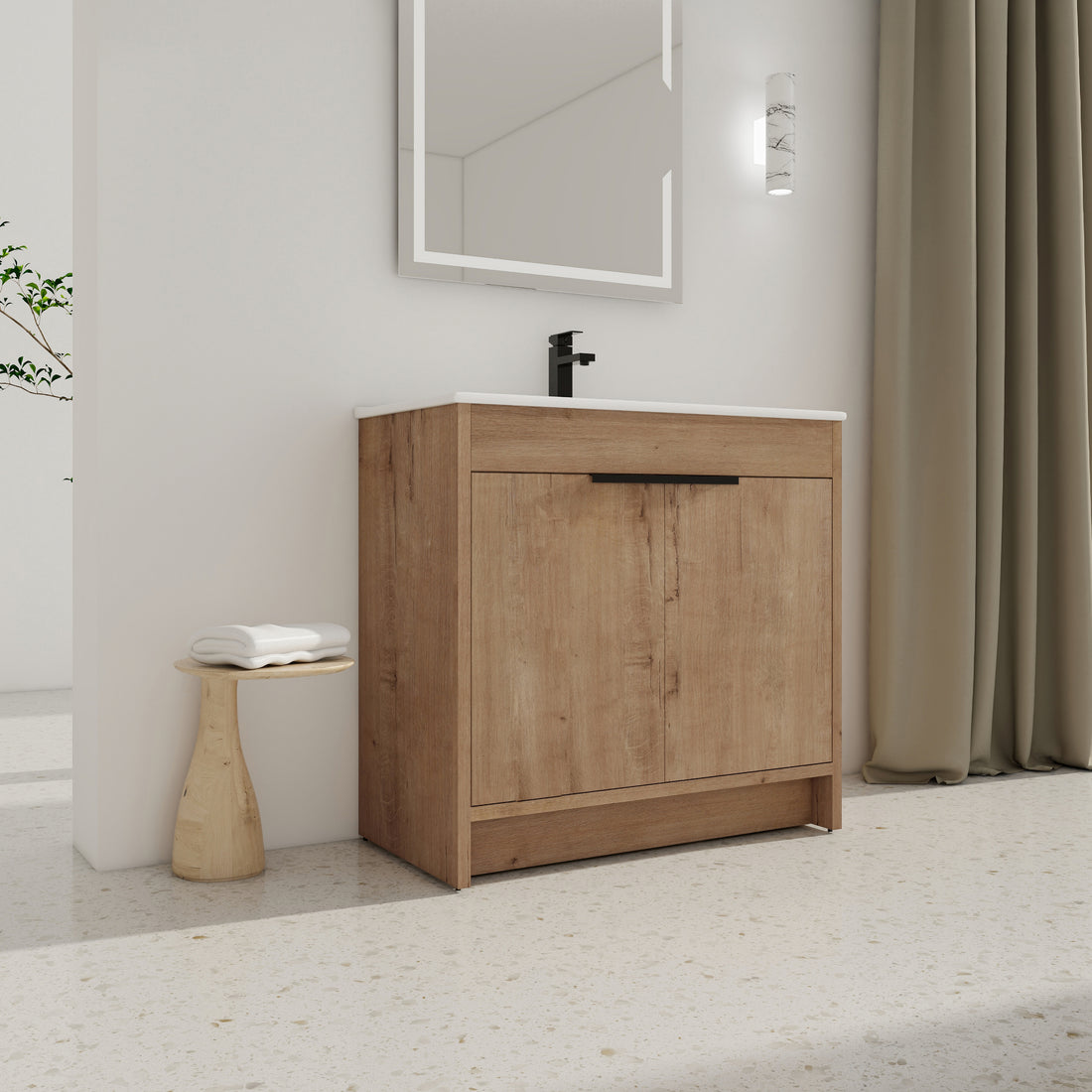 36" Freestanding Bathroom Vanity With White Ceramic Sink & 2 Soft Close Cabinet Doors Kd Packing ,Bvb02436Imo F Bl9090B Imitative Oak 2 Bathroom Freestanding Modern Plywood