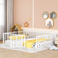 Queen Size Metal Floor Bed Frame With Fence And Door, White White Metal
