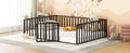 Queen Size Metal Floor Bed Frame With Fence And Door, Black Black Metal
