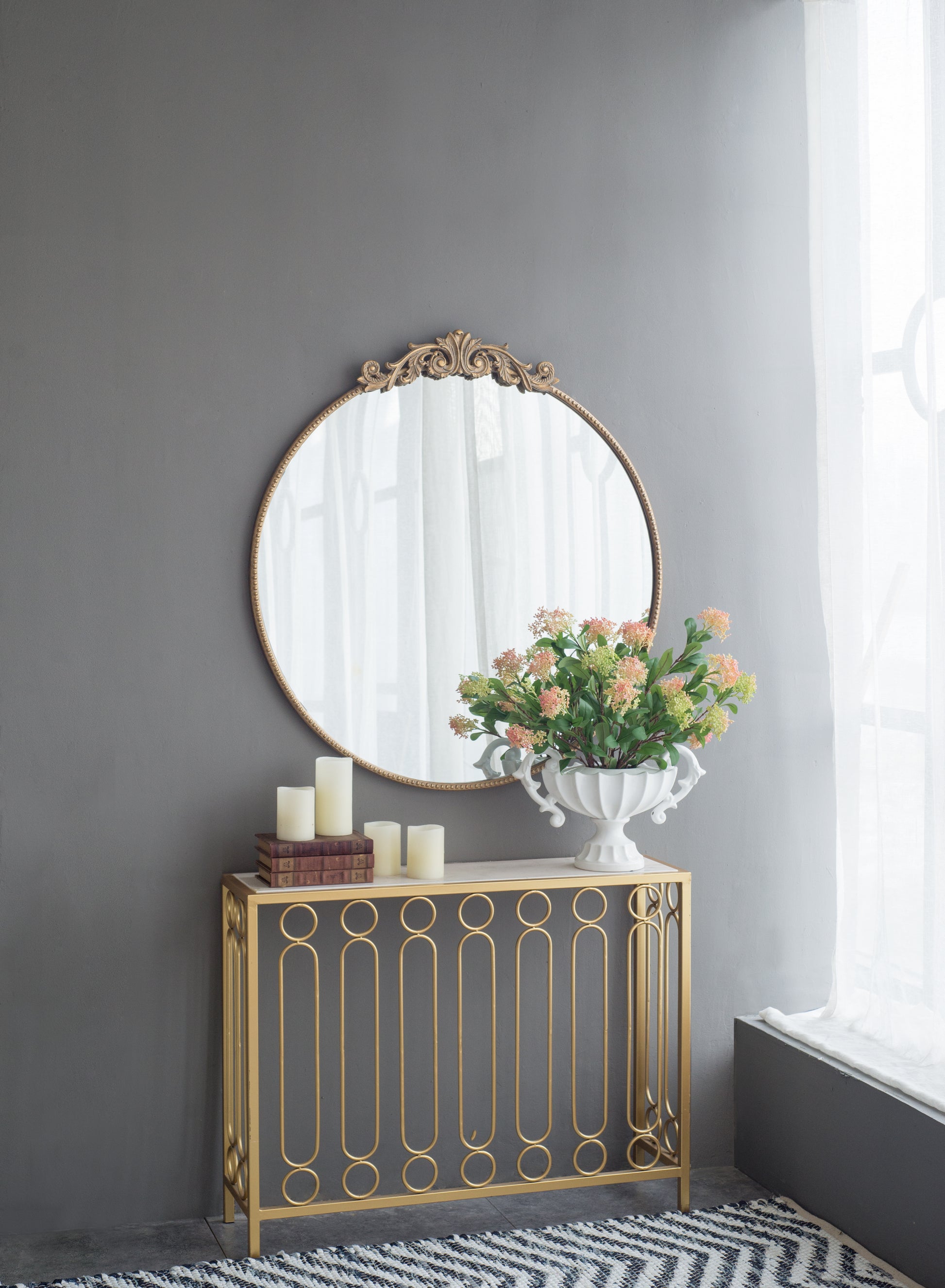 36" X 39" Round Gold Mirror, Wall Mounted Mirror With Metal Frame For Bathroom Living Room Gold Mdf Glass