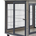 Furniture Dog Cage Crate With Double Doors On Casters. Grey, 31.50'' W X 22.05'' D X 24.8'' H. Grey Particle Board