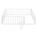 Full Size Metal Floor Bed Frame With Fence And Door, White White Metal