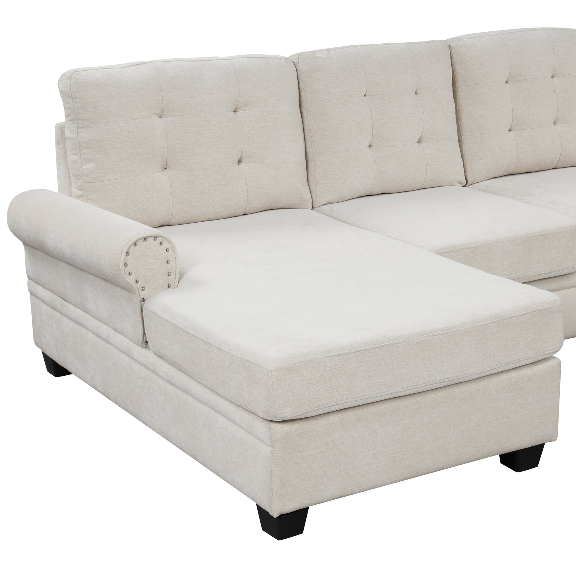 120" Modern U Shaped Corner Sectional Sofa Upholstered Linen Fabric Sofa Couch For Living Room, Bedroom, Beige Beige Foam Linen