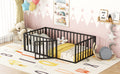 Twin Size Metal Floor Bed Frame With Fence And Door, Black Black Metal