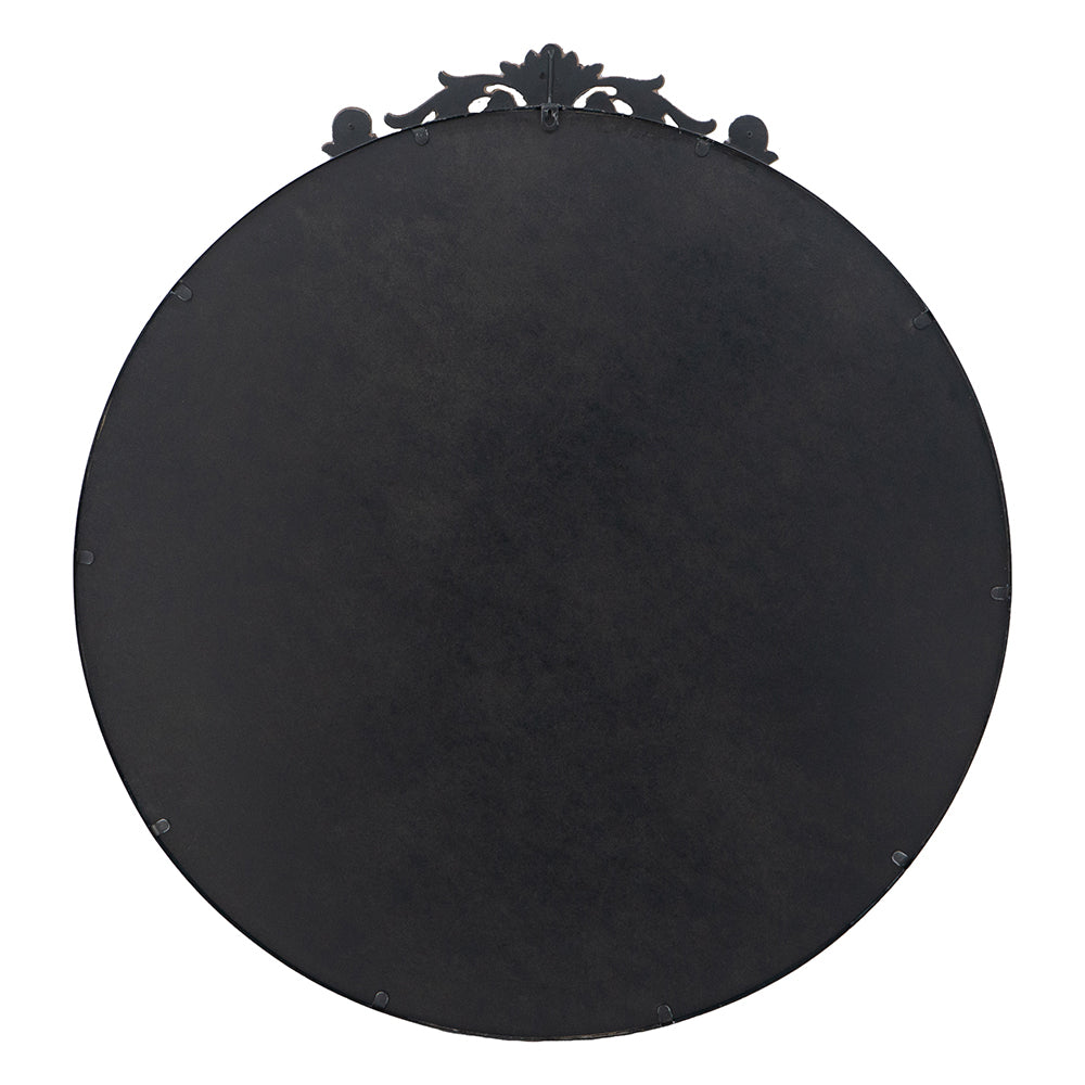 36" X 39" Classic Design Mirror With Round Shape And Baroque Inspired Frame For Bathroom, Entryway Console Lean Against Wall Black Mdf Glass