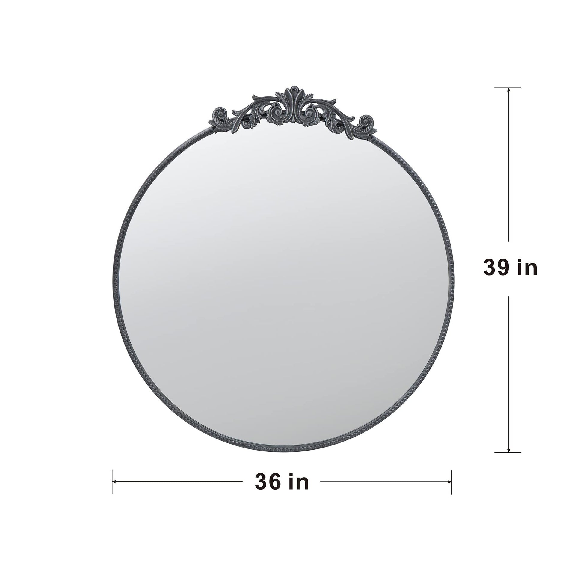 36" X 39" Classic Design Mirror With Round Shape And Baroque Inspired Frame For Bathroom, Entryway Console Lean Against Wall Black Mdf Glass