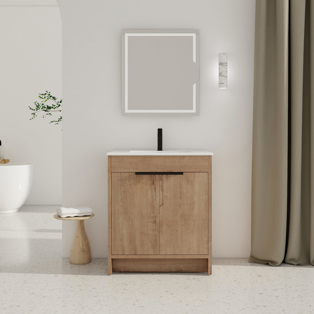 30" Freestanding Bathroom Vanity With White Ceramic Sink & 2 Soft Close Cabinet Doors Kd Packing ,Bvb02430Imo Bl9075B Imitative Oak 2 Bathroom Freestanding Modern Plywood