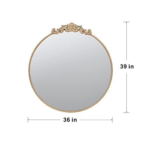 36" X 39" Round Gold Mirror, Wall Mounted Mirror With Metal Frame For Bathroom Living Room Gold Mdf Glass