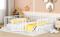 Queen Size Metal Floor Bed Frame With Fence And Door, White White Metal