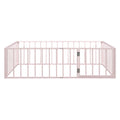 Full Size Metal Floor Bed Frame With Fence And Door, Pink Pink Metal