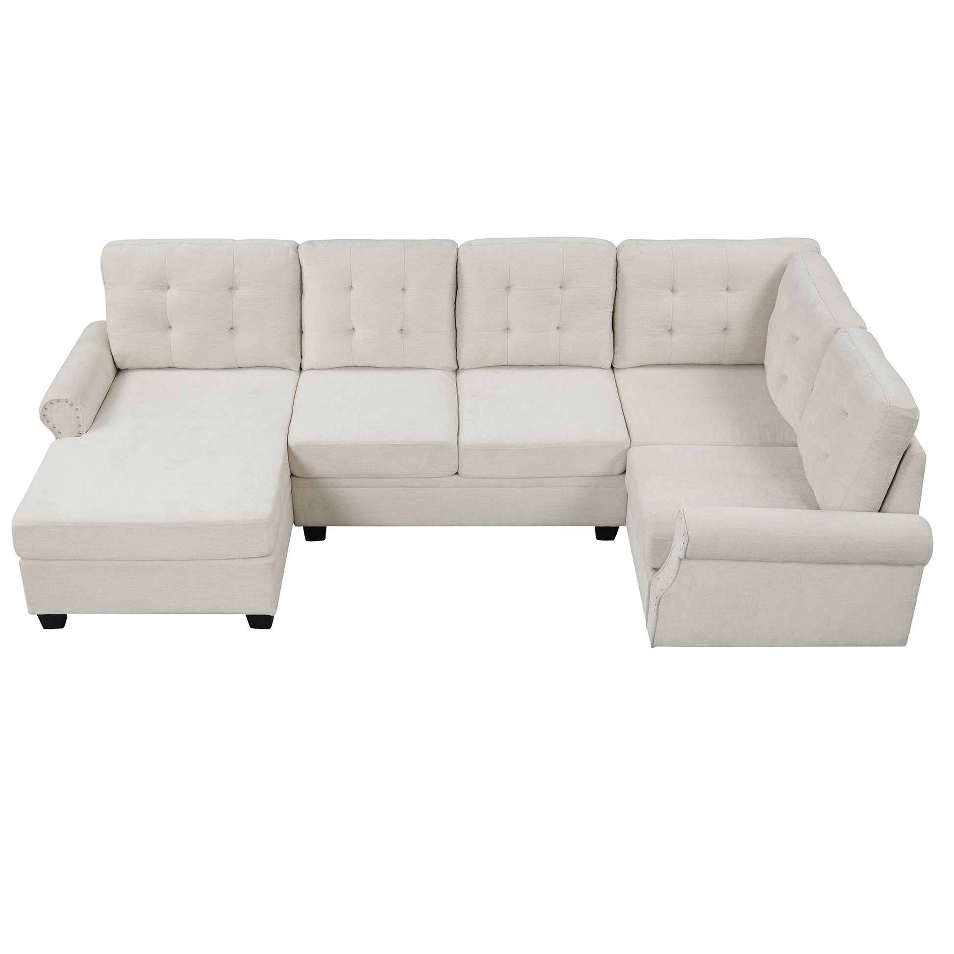 120" Modern U Shaped Corner Sectional Sofa Upholstered Linen Fabric Sofa Couch For Living Room, Bedroom, Beige Beige Foam Linen