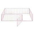 Twin Size Metal Floor Bed Frame With Fence And Door, Pink Pink Metal