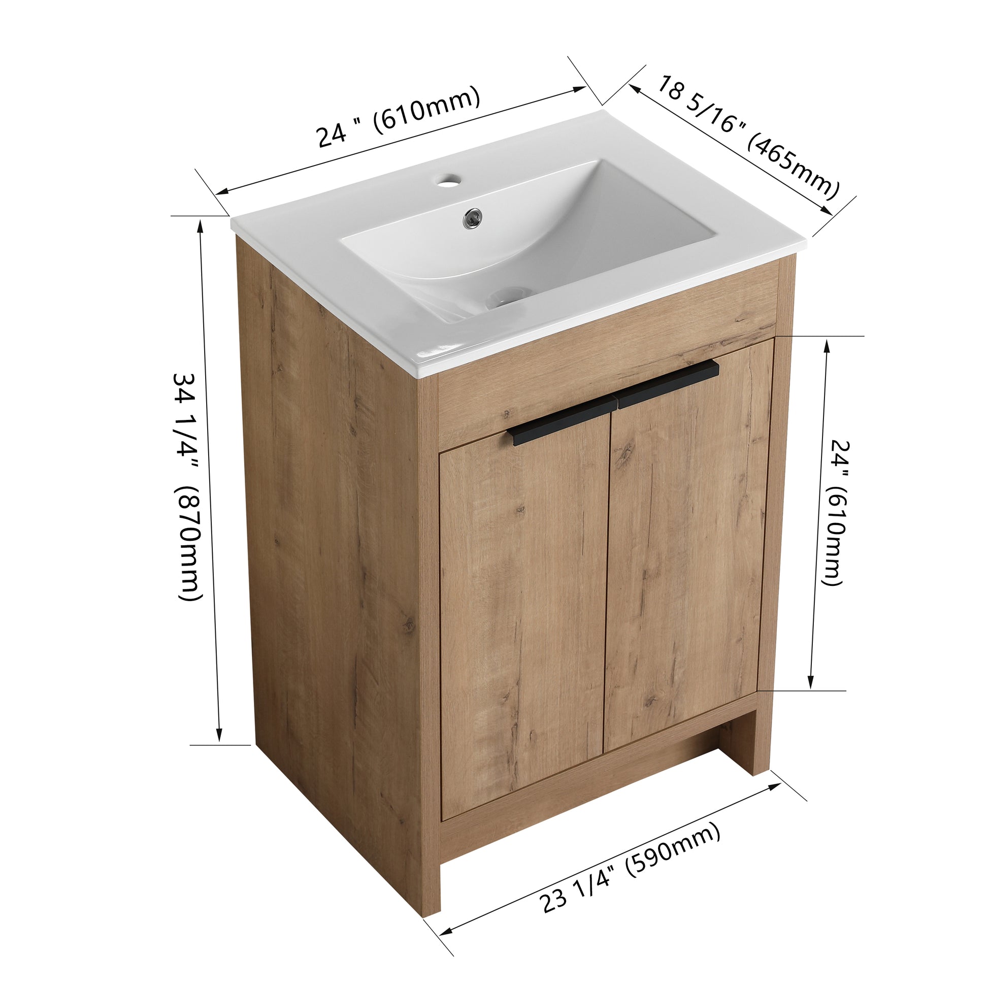 24" Freestanding Bathroom Vanity With White Ceramic Sink & 2 Soft Close Cabinet Doors Kd Packing ,Bvb02424Imo G Bl9060B Imitative Oak 2 Bathroom Freestanding Modern Plywood